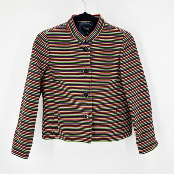 Talbots Cotton Blend Striped Blazer Multicolor Lined pop of color artsy 4P - Picture 1 of 10